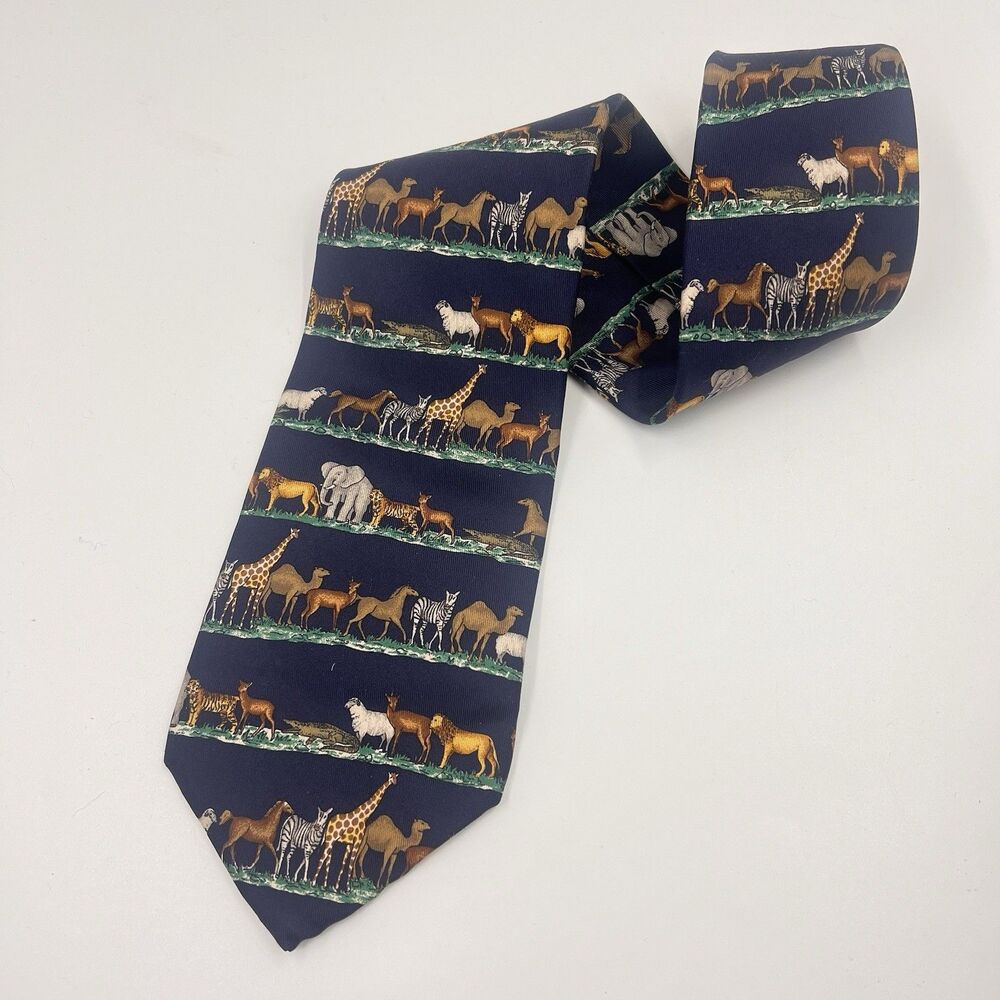 Alynn Neckwear Men's Necktie Tie Silk Satin Safari Animals Made in USA 58"